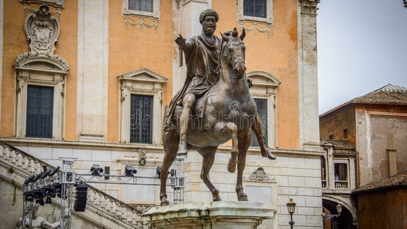 Italië,Rome, Replica van het ruiterstandbeeld van Marcus Aurelius royalty-vrije stock foto