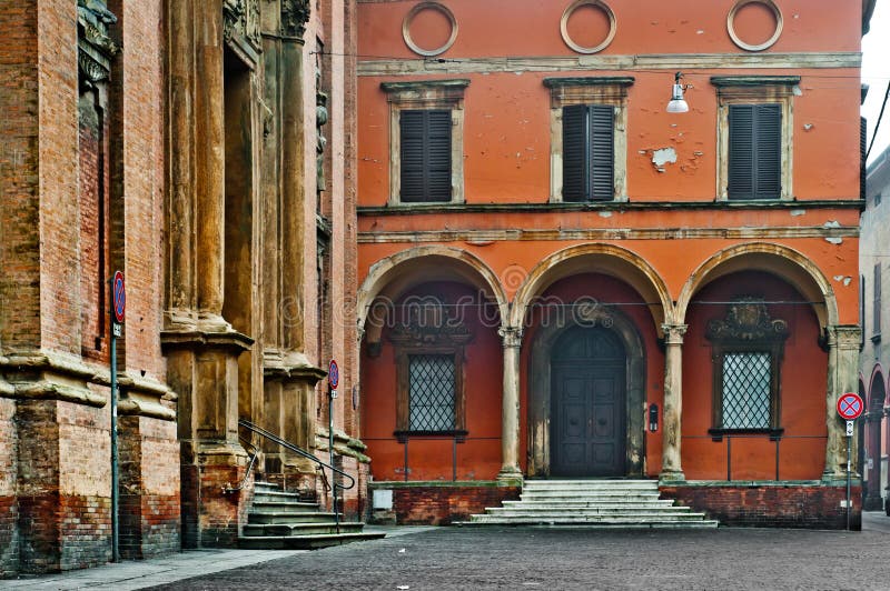 Street view old building Bologna Italy
