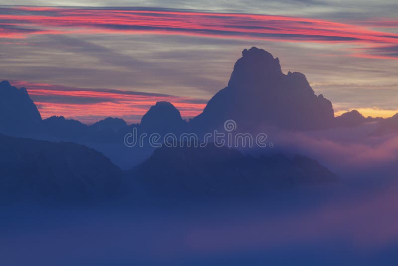 Italy, Dolomites, Alps - wonderful scenery, above the clouds at beautiful day in autumn, Italy. Landscape with alpine mountain