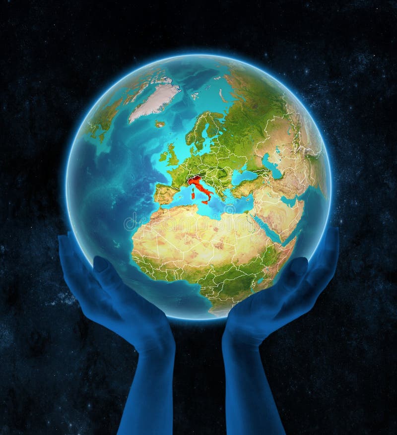 Italy on Earth in hands in space vector illustration