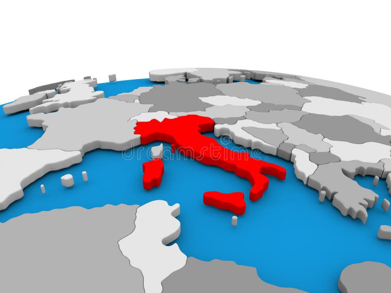 Italy on globe in red stock illustration. Illustration of italiana