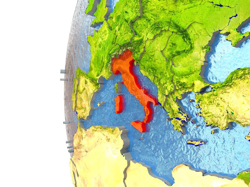 Italy on globe stock illustration. Illustration of geography 83625278