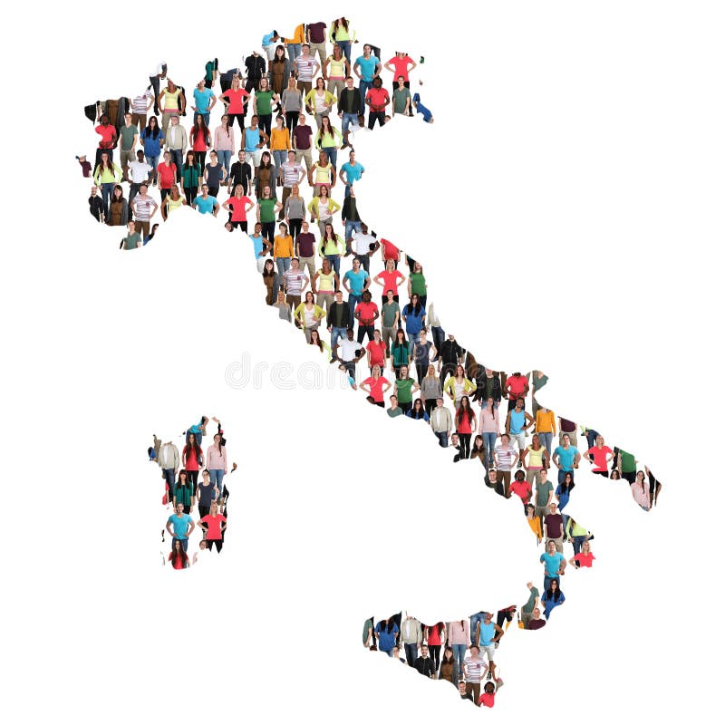 Italy map multicultural group of people integration immigration