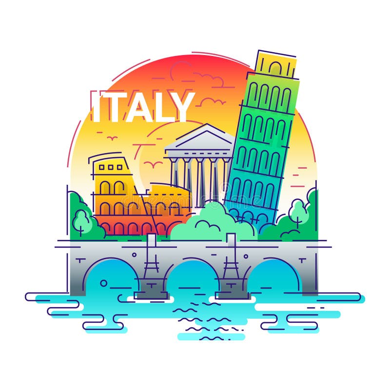 Italy - modern vector line travel illustration