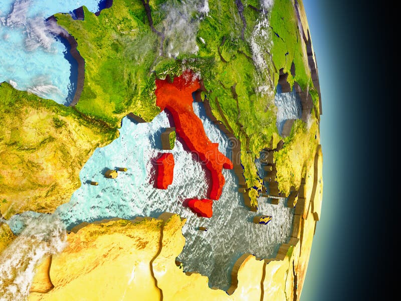 Italy in red from space vector illustration