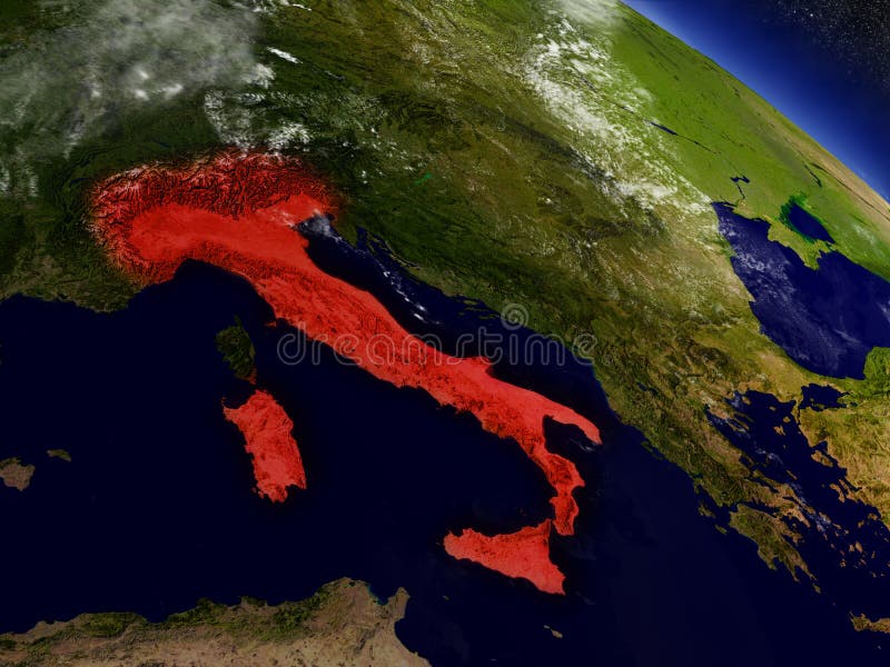 Italy from space highlighted in red vector illustration