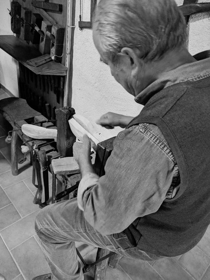 Italy-Tuscany-Minucciano-LU: Ancient machine creates clogs, on display, inside the museum of Minucciano stock image