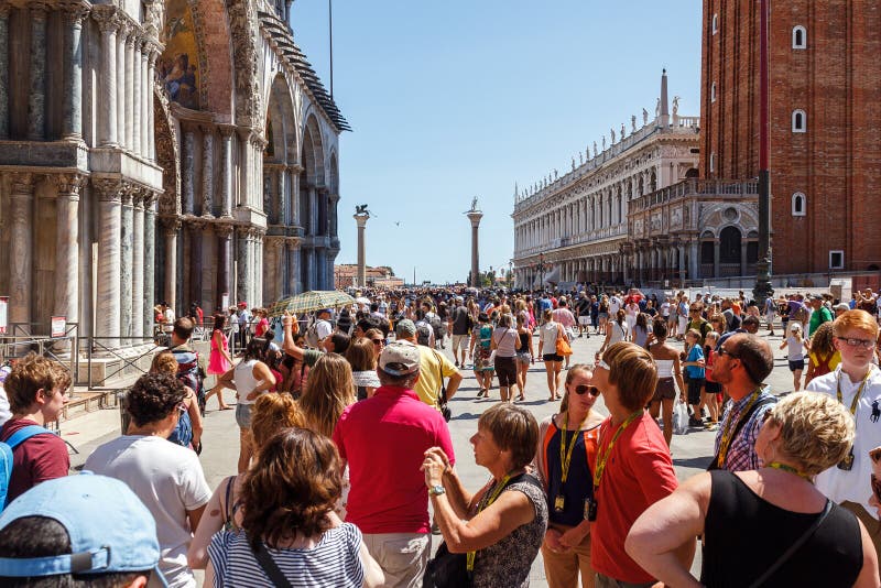 ITALY, VENICE - JULY 2012: Heavy Traffic of Gondolas with Tourists ...