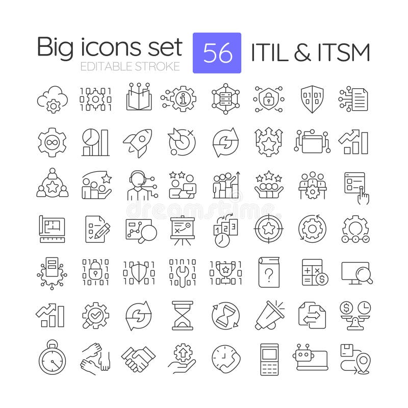 ITIL and ITSM line icons set vector illustration