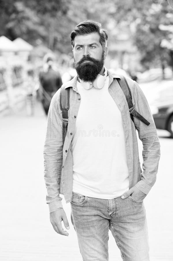 Its casual enough. Hipster in casual style urban outdoors. Bearded