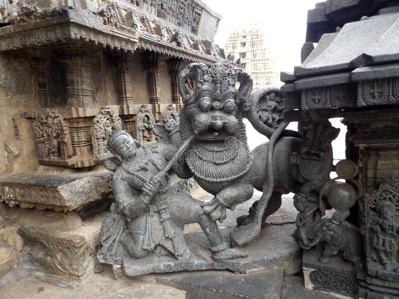 Hoysala warrior fighting with lion stock photography Hoysala warrior fighting with lion stock photography