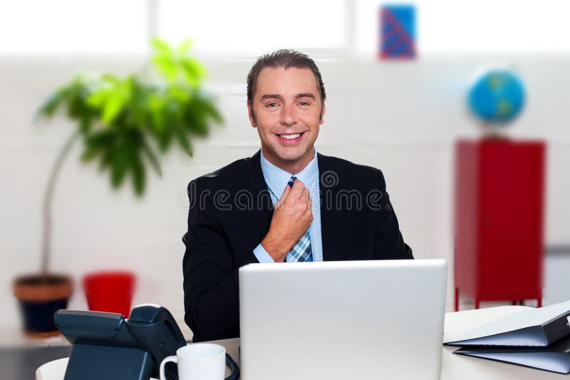 Its time to start my work day. Cheerful boss stock image