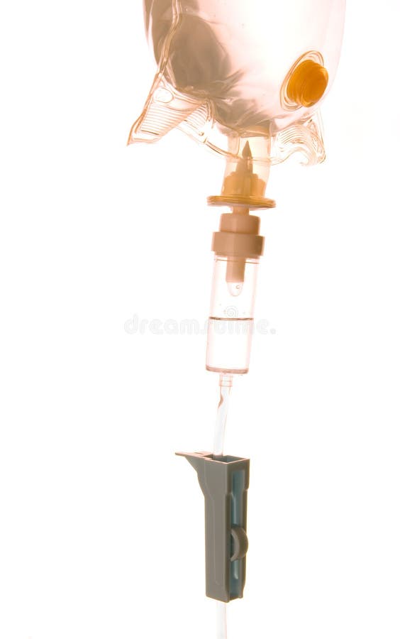 A dripping IV set on a white background