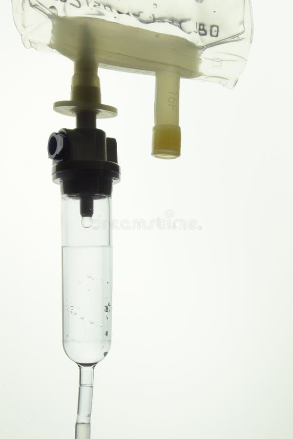 Close up of iv drip with clear fluid