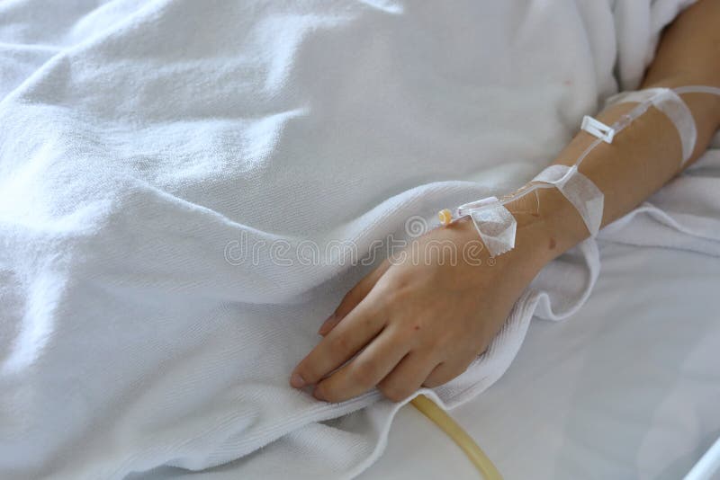 Iv Infusion Intravenous Injection of Patient Illness Stock Image