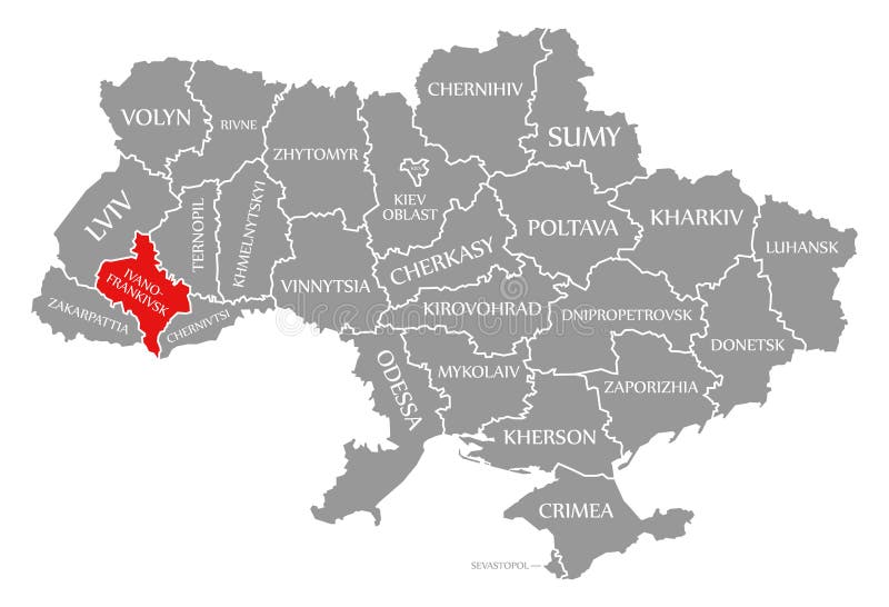 Ivano Frankivsk Red Highlighted Map Ukraine Ivano Frankivsk Red Highlighted Map Ukraine 166287289 