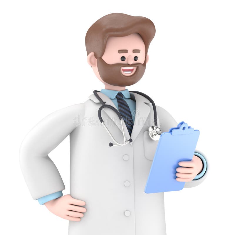 Iverson, una ilustración en 3D de un médico macho, sostiene el portapapeles.. libre illustration