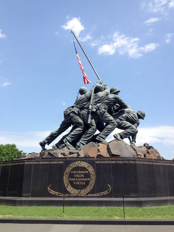 Iwo Jima Marine victory flag statue Arlington VA Washington DC with clouds