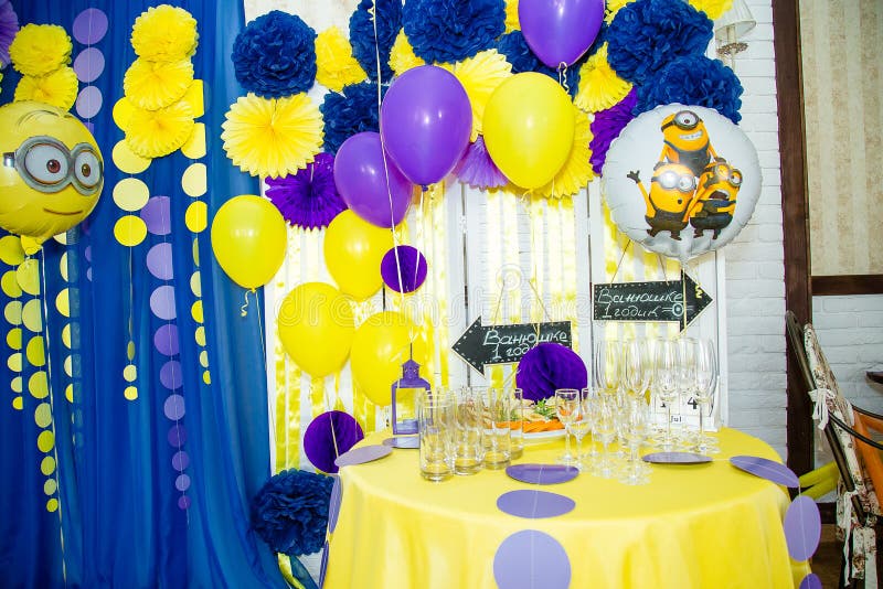 Birthday Party with Minions Design. Cartoon Character Balloons. Thematic  Event Editorial Stock Image - Illustration of balloons, character: 174657559