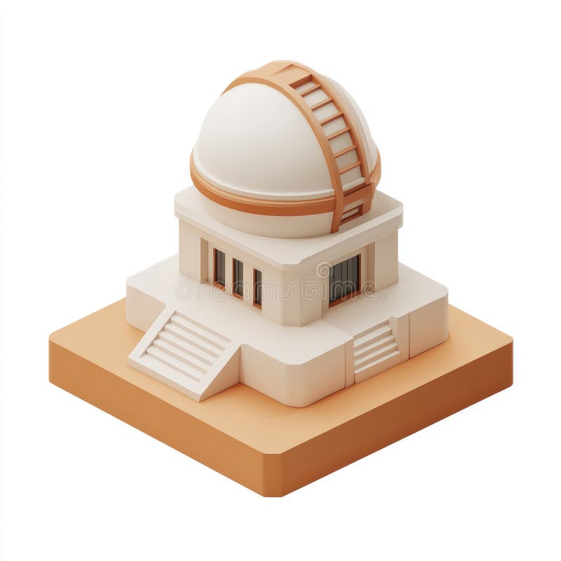 Izometryczny budynek Obserwatorium 3D Render of Astronomical Dome royalty ilustracja