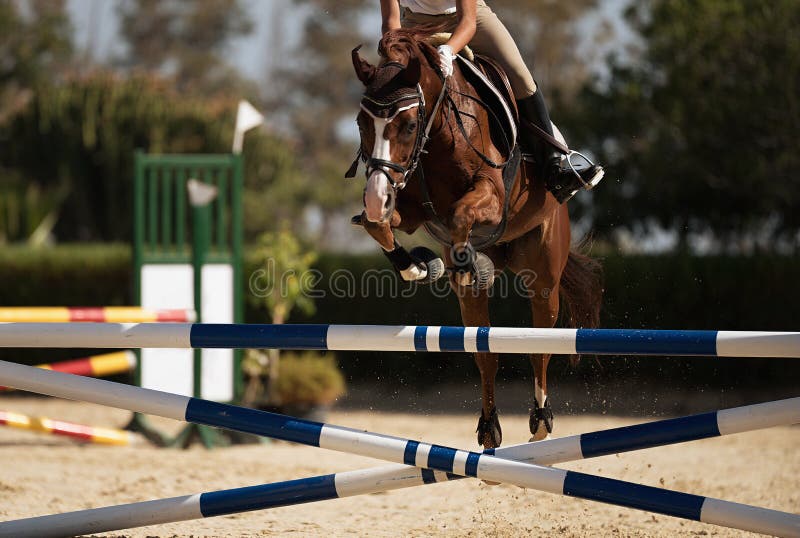 Jockey Com Seu Cavalo Pulando Sobre Um Obstáculo Pulando Sobre O