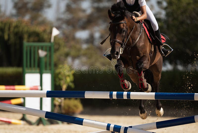 Jockey Com Seu Cavalo Pulando Sobre Um Obstáculo Pulando Sobre O