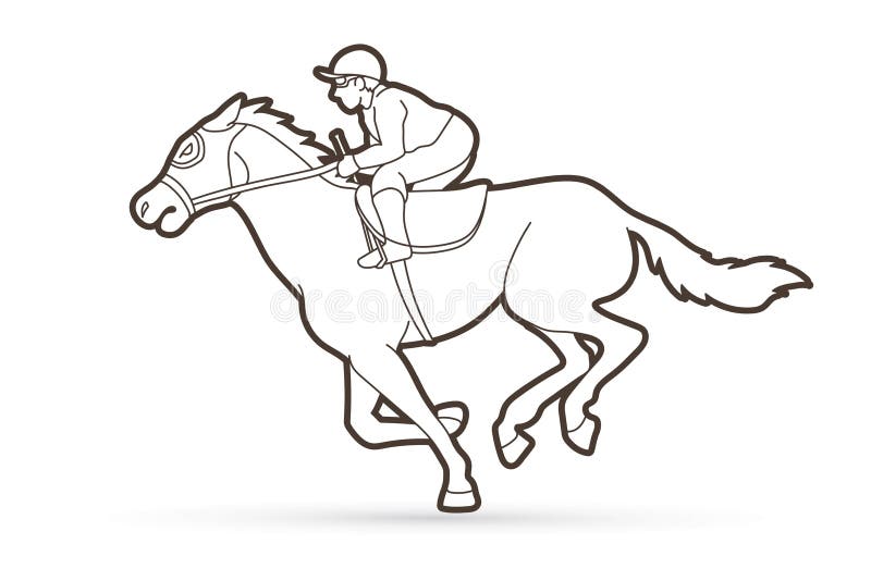única linha contínua desenho jovem jóquei a cavalo. cavalo de corrida com  jóquei. campeão. passeios a cavalo. esporte equestre. jóquei montando cavalo  pulando. uma linha desenhar ilustração em vetor design gráfico 23657493
