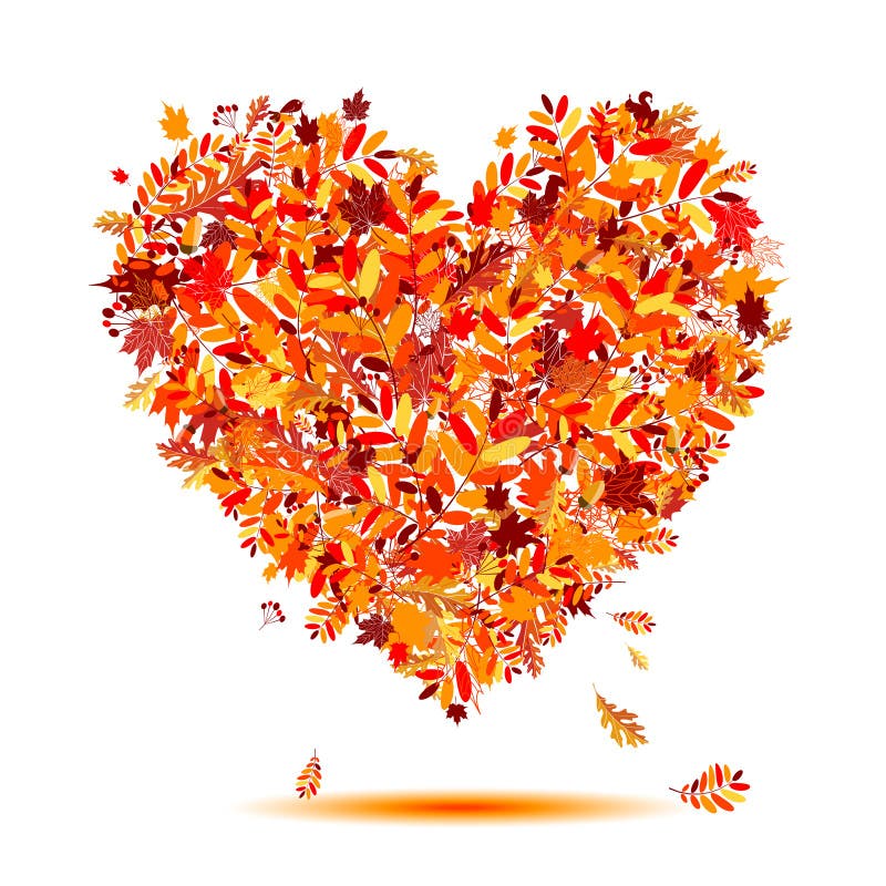 J'aime l'automne! Forme de coeur des lames en baisse illustration libre de droits