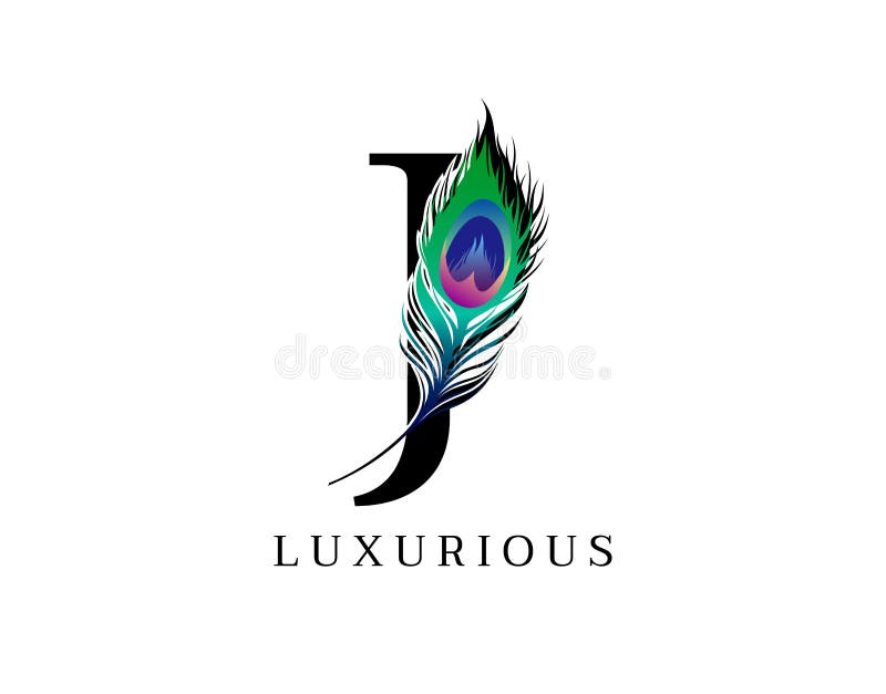 J Letter Decorated With Exotic Peacock Feather royalty free illustration
