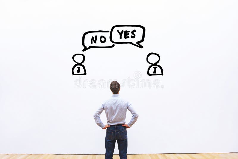 Ja versus het concept van nr, van de onderhandeling, van de dialoog of van het geschil stock afbeelding Ja versus het concept van nr, van de onderhandeling, van de dialoog of van het geschil stock afbeelding