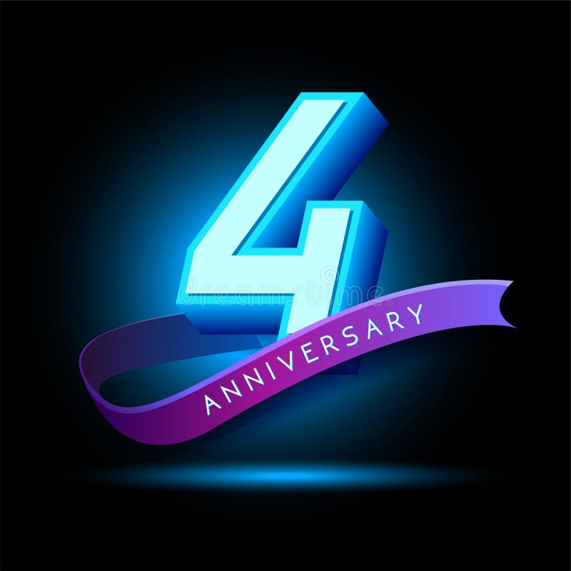 4 Jaar jubileum 3D tekst met gloed effect stock illustratie