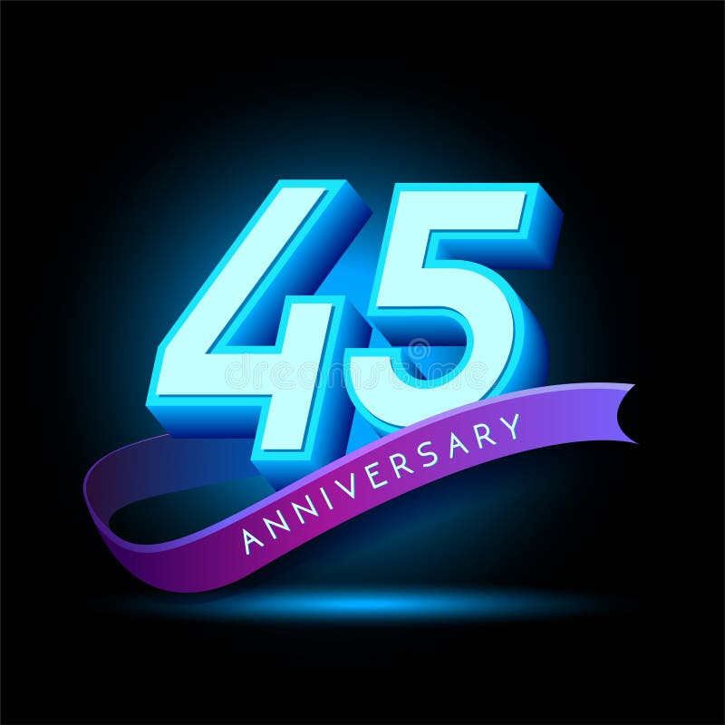 45 Jaar Jubileum 3D tekst met gloed effect vector illustratie