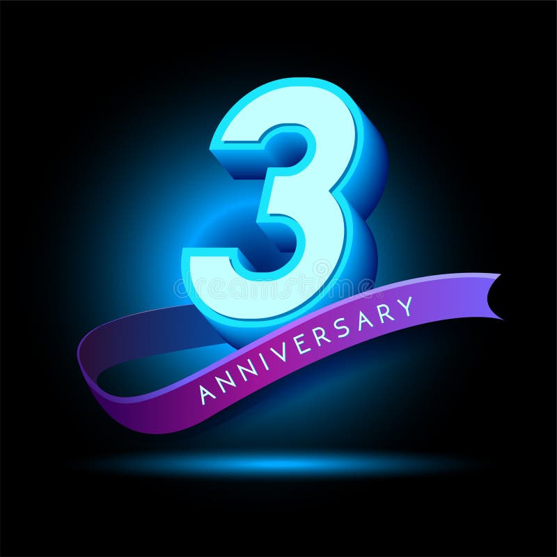 3 Jaar Jubileum 3D-tekst met gloed effect vector illustratie