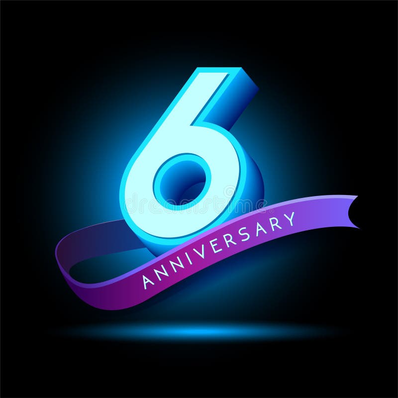 6 Jaar jubileum 3D tekst met gloed effect stock illustratie
