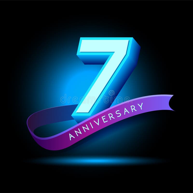 7 Jaar Jubileum 3D tekst met gloed effect royalty-vrije illustratie