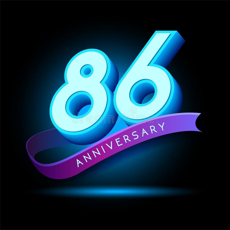 86 Jaar jubileum 3D-tekst met gloedeffect stock illustratie
