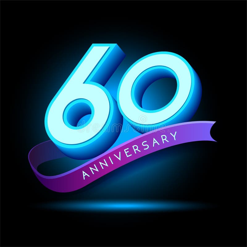 60 Jaar Jubileum 3D-tekst met gloedeffect vector illustratie