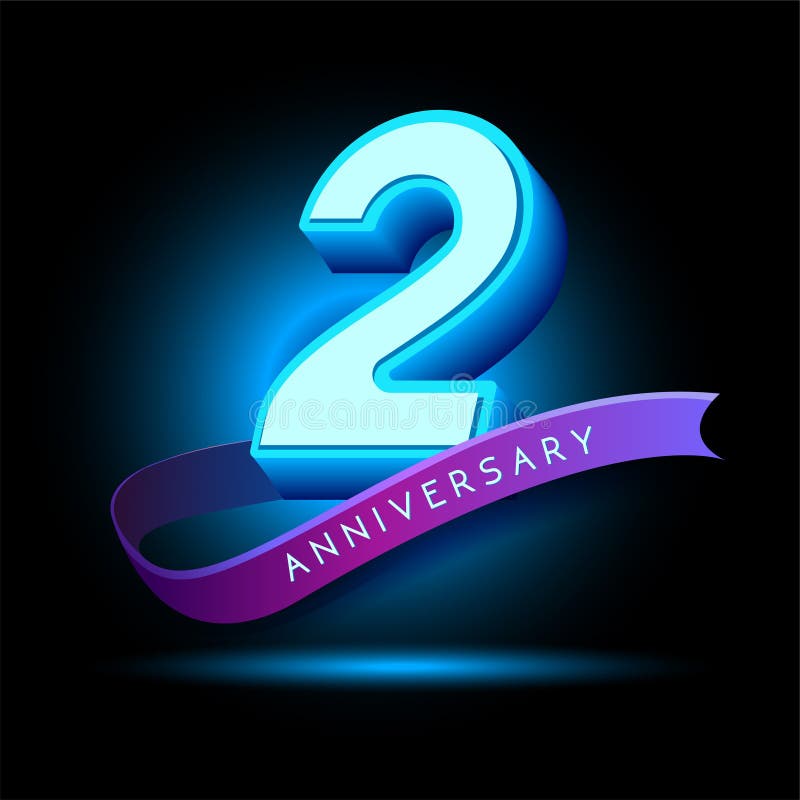 2 Jaar jubileum 3D-tekst met gloedeffect royalty-vrije illustratie