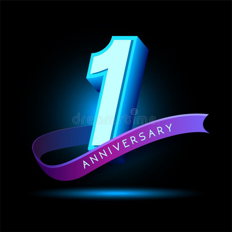1 Jaar jubileum 3D-tekst met gloedeffect vector illustratie