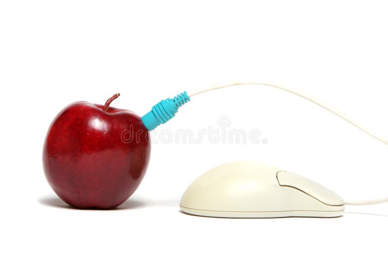 jabłczana mysz do czerwony kabel obraz royalty free jabłczana mysz do czerwony kabel obraz royalty free