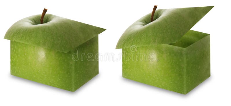 A house or box made of apple on white background. A house or box made of apple on white background