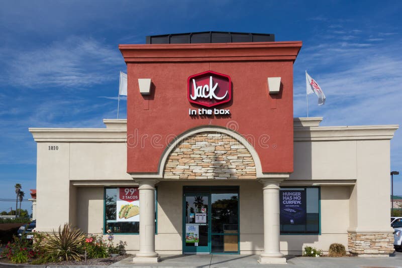 Jack in the Box Restaurant exterior. Jack in the Box is an American fast-food restaurant chain with 2,200 locations, primarily serving the West Coast of the United States. Jack in the Box Restaurant exterior. Jack in the Box is an American fast-food restaurant chain with 2,200 locations, primarily serving the West Coast of the United States.