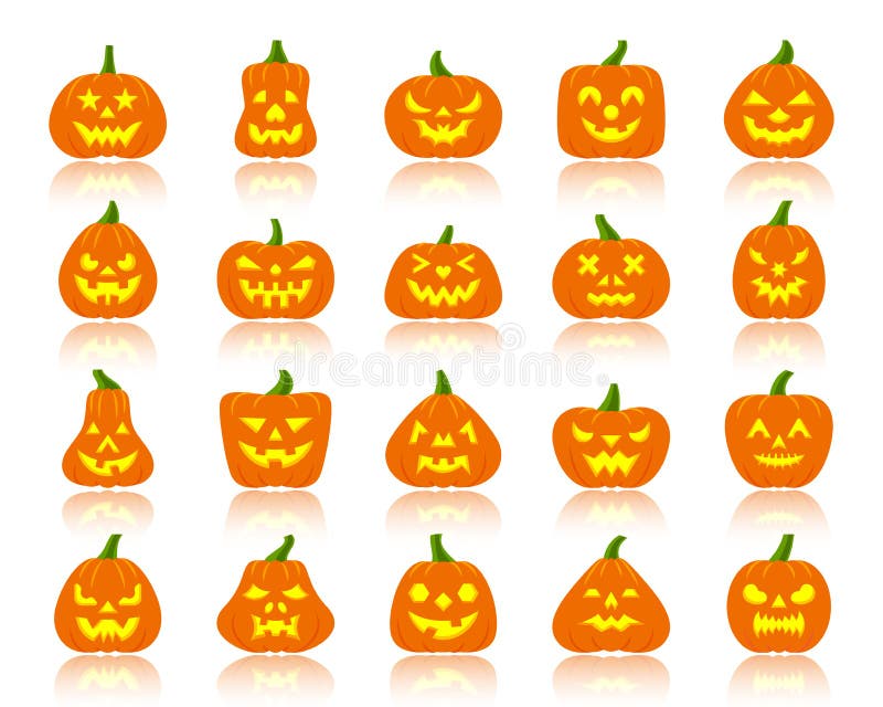 Jack O Lantern Simple Flat Color Icons Vector Set Stock Vector ...