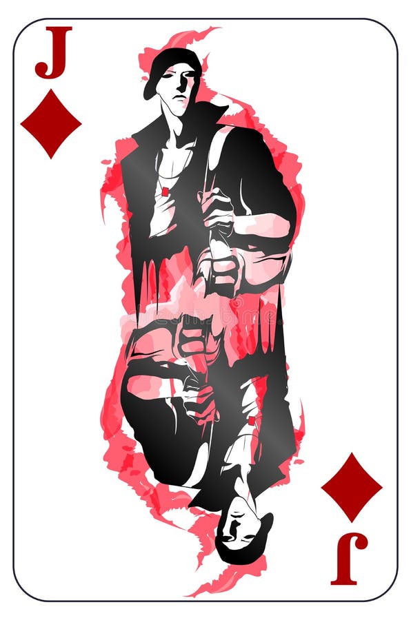 Jack. Playing card with a Tiles sign. Game Jack symbol. Isolated card with a fashionable guy vector illustration