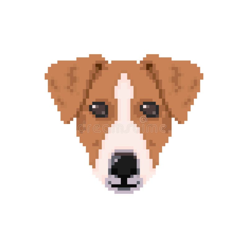 Jack Russell Dog Head In Pixel Art Style. Stock Vector Illustration