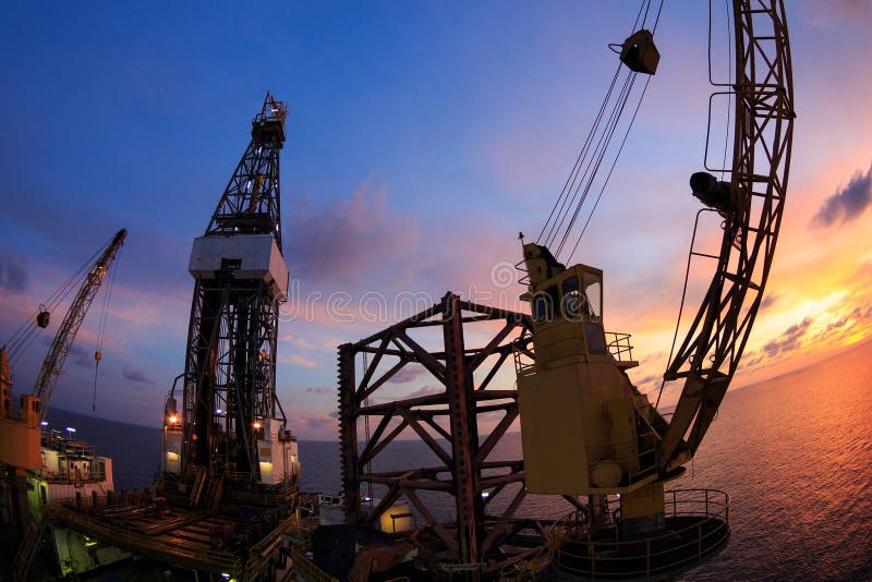 Jack Up Offshore Oil Drilling Rig Fish Eye Angle Perspectiv Stock