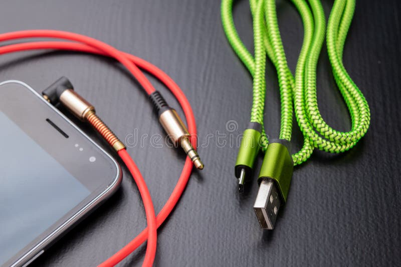 Jack and Usb Cable for Smartphone. Telephone and Accessories on the