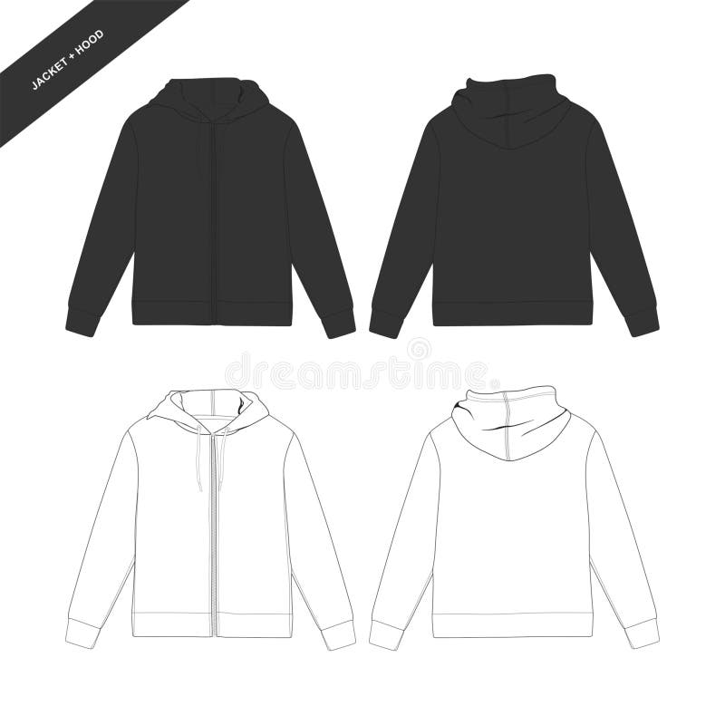 Velcro Pocket Windbreaker Jacket Mockup Design Black and White for ...