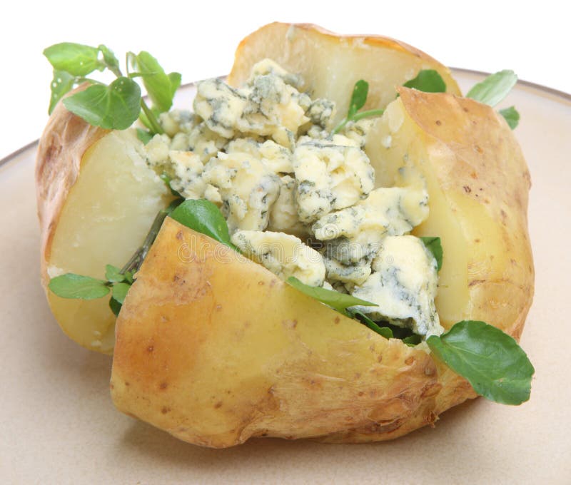 Jacket Potato with Blue Cheese and Watercress Stock Photo Image of