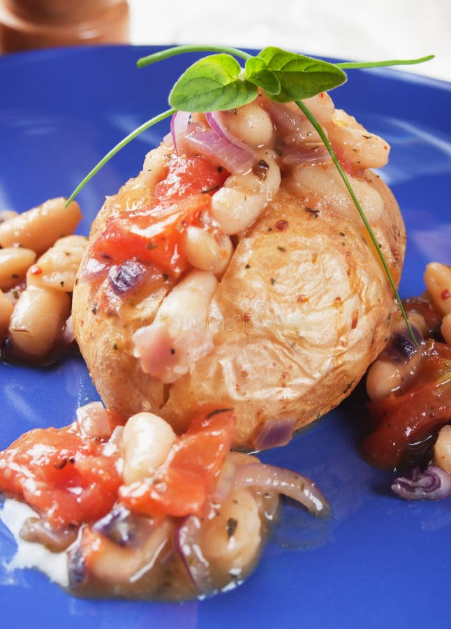 Jacket Potato with White Kidney Beans Stock Photo Image of white